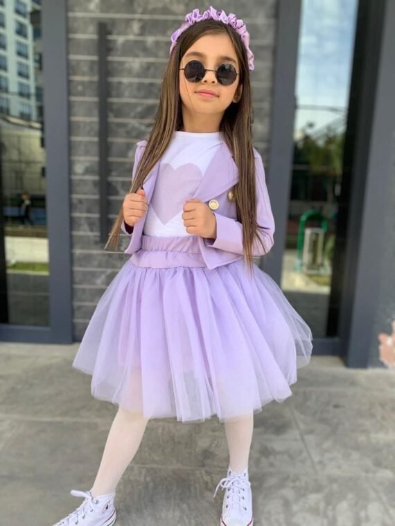 طقم بناتي 3 قطع تنورة مع بلوزة وجاكيت