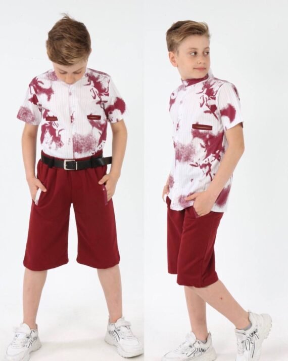 طقم ولادي شرط خمري وبلوزة