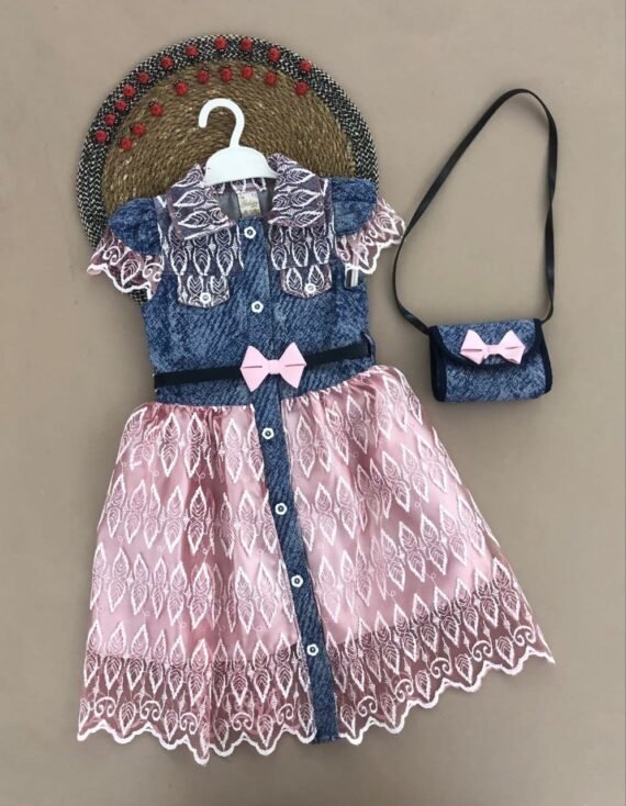 فستان بناتي نص كم مع شنتة