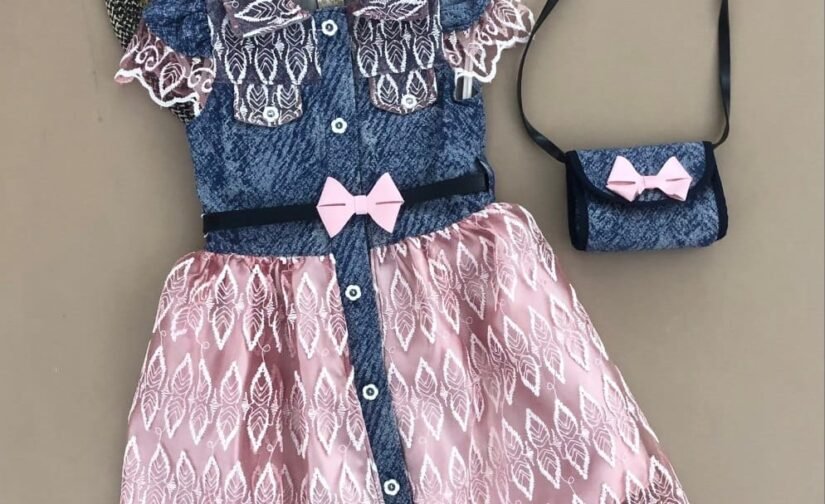 فستان بناتي نص كم مع شنتة