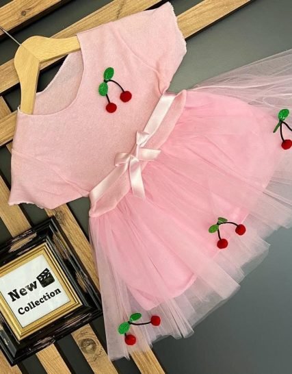 فستان بناتي الكرزة لون زهري