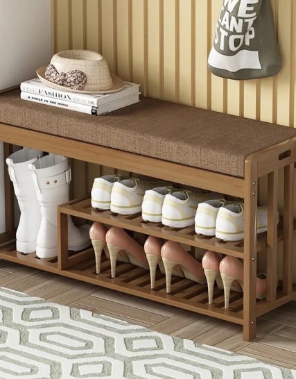 مقعد أحذية خشب وقماش