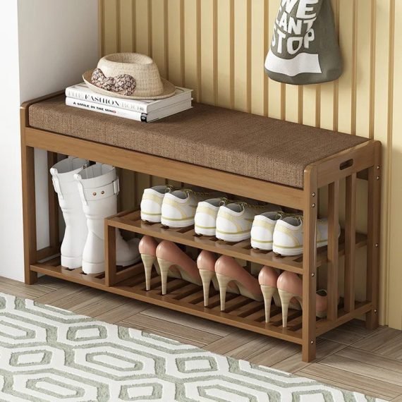 مقعد أحذية خشب وقماش