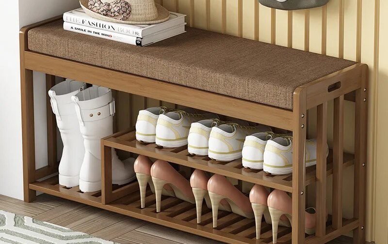 مقعد أحذية خشب وقماش