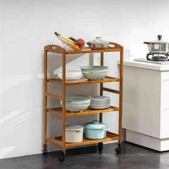 ستاند خشبي 4 رفوف مع عجلات متحركة 