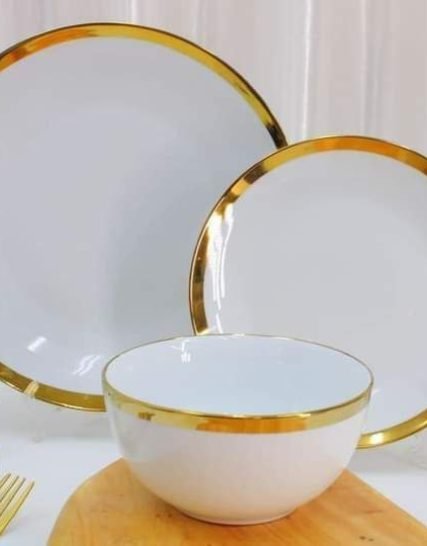 طقم صحون أبيض مذهب  18قطعة