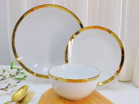 طقم صحون أبيض مذهب  18قطعة